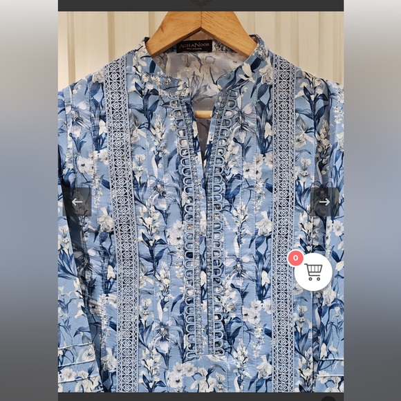 AGHA NOOR Floral Blue Dress - Picture 3 of 15